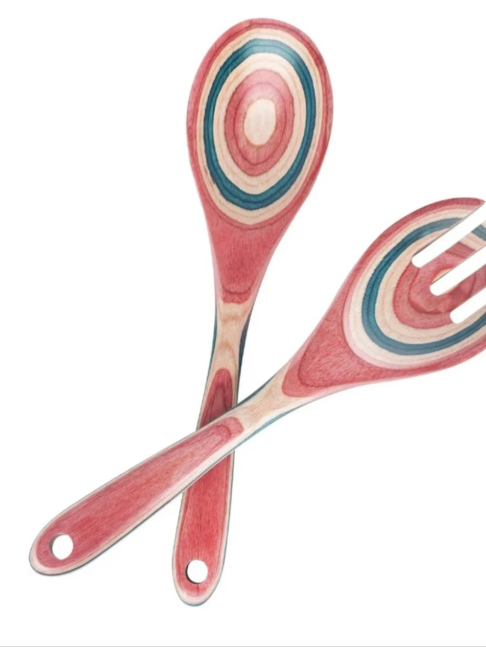 Colorful Wood Salad Servers - Pink, Teal & Natural. NWT.